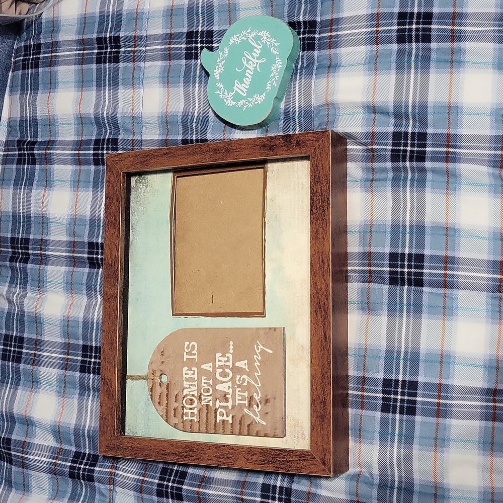 2 piece home decor lot picture frame wooden teal turquoise thankful pumpkin pic